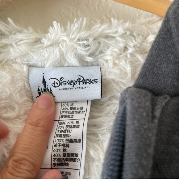 Disney Parks Disneyland 55 Years Faux Fur Hoodie Sweater Embroidered Grey Small - Picture 5 of 7
